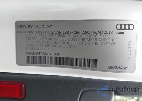 2018 Audi A4 2.0T Premium/2.0T Tech Premium из США, поврежденный, VIN WAUENAF46JA149268